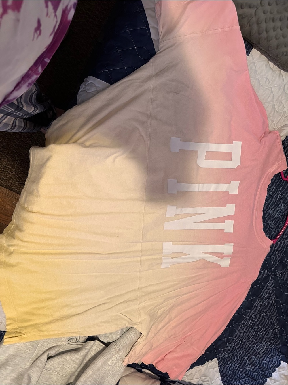 PINK Victoria's Secret Pink to Yellow Ombre Logo Tee